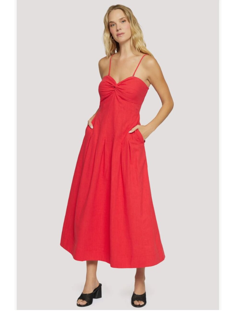 NWT  Lost + Wander X Nordstrom Catania Maxi Dress Small, RED  Linen Blend Pocket